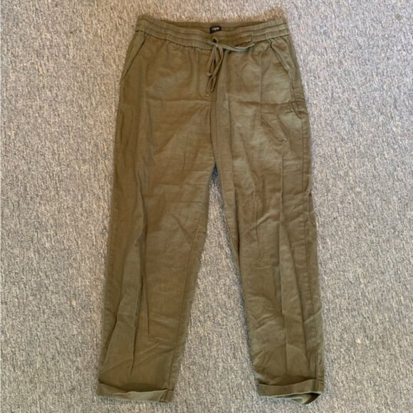 J. CREW FACTORY OLIVE GREEN LINEN DRAWSTRING STRAIGHT ANKLE PANTS - SIZE… - Picture 5 of 14